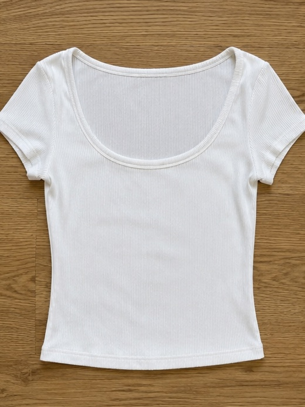 White Ribbed Scoop-Neck Short Sleeve Tee - Women's